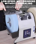Professional Electric Knife Sharpener And Bench Grinder With Adjustable 90 To 300 Rpm And Water Cooling Tank For Wet Grinding with dual abrasive discs.