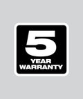 5 year warranty badge for Top Shelf M12 Cordless 3/8 Inch Drive Ratchet Tool With One Point Five Amp Hour Red Lithium Battery Pack.
