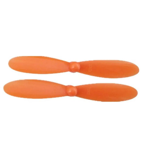 Two orange propellers from the 20Pcs RC Quadcopter Propeller Set For H107 Series Drones 5.5cm Replacement Spare Parts.