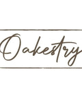 Logo with cursive text reading 'Oakestry', framed with a rough border on white background.