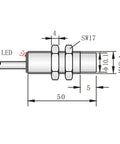 Diagram of Waterproof M12 Inductive Proximity Sensor 24V DC Normally Open NO 4mm Sensing Range High Temperature 200 Degrees