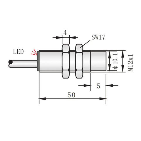 Diagram of Waterproof M12 Inductive Proximity Sensor 24V DC Normally Open NO 4mm Sensing Range High Temperature 200 Degrees