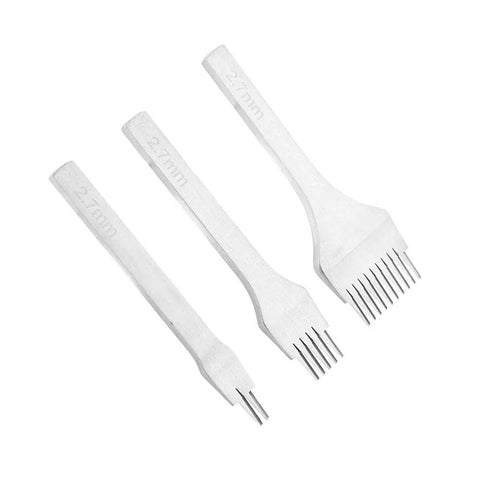 White Steel Leather Crafting Tool Set Featuring a 2.7mm Prong Stitching Chisel and 2510 Punch Lacing Irons for Leatherwork