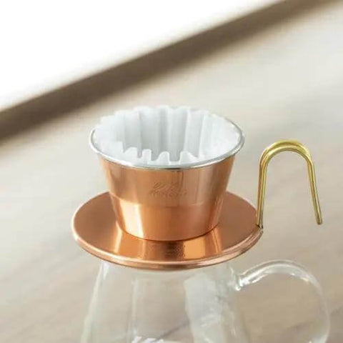 Copper Coffee Dripper TSUBAME WDC-185 For Two To Four Folks Pour Over Cone With Wave Filter 185 Compatibility on glass carafe