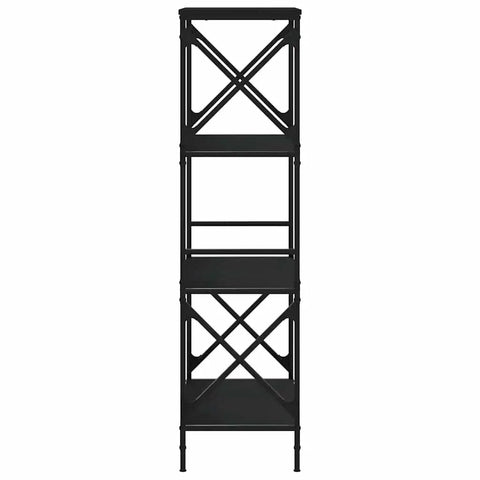 Front view of Dope 4 Tier Industrial Bookcase Black With Engineered Wood And Metal Frame For Living Room And Office 23.2x13.8x52"