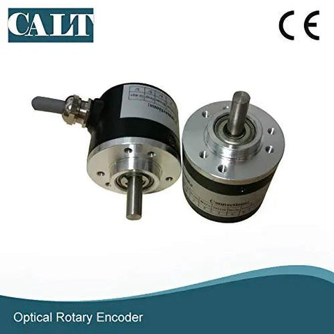 6mm Shaft Rotary Encoder 2000 PPR With Push Pull HTL Line Driver, front and side view, stainless steel and aluminum material
