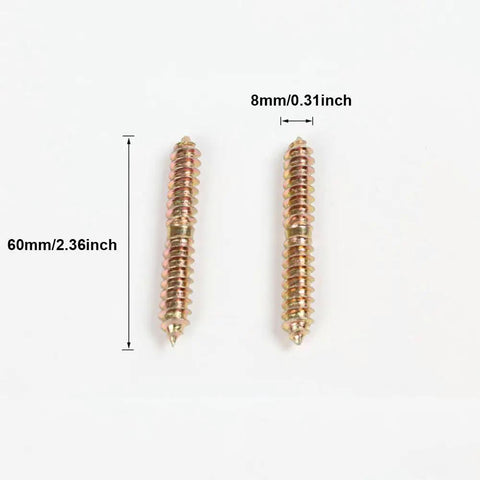 20 Piece Heavy Duty Double End Dowel Screws Iron Threaded Wood Connecting Bolts For Furniture Assembly And Woodworking Projects Tough As Nails Bulletproof Hold 8X60mm hardware set dimensions displayed