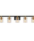 5-Light Industrial Style Bathroom Vanity Light Not Dimmable Fixture With Matte Black Finish Brushed Gold Accent Clear Glass