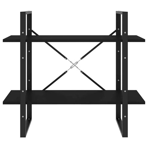 Front view of Two Tier Black Book Cabinet with Engineered Wood Shelves, minimalistic design, durable home office organizer.