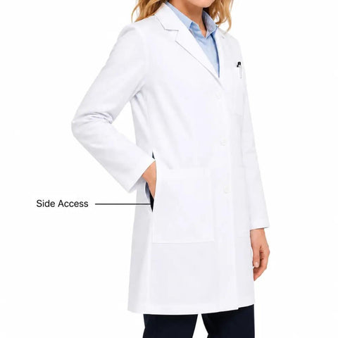 Top Shelf White Medical Lab Coat Featuring Roomy Side Pockets And Tailored Womens Cut Unisex Doctor Uniform For Nurses Dentists And Clinicians Built For The Daily Grind