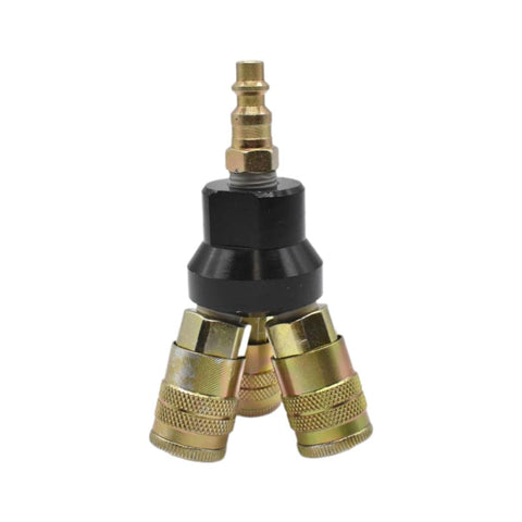 Aluminum Round Pneumatic Manifold Kit With Three 1/4 Inch Steel Industrial Couplers And One 1/4 Inch Steel Plug, Preassembled