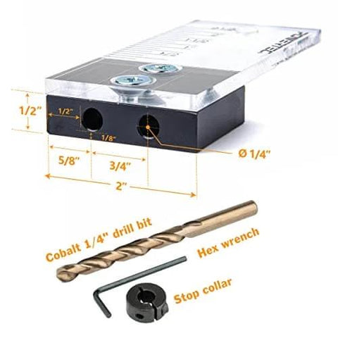 Pro Grade Quarter Inch Doweling Jig Kit With Laser Alignment Marker, Depth Scale, Cobalt Drill Bit, Split Ring Stop Collar