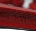 Close-up of 5/16-3/8 marking on red ratchet binder from Heavy Duty Grade 70 Chain And Binder Kit With Four Five Sixteenth Inch Twelve Foot G70 Transport Chains And Four Ratchet Binders With Grab Hooks 4700 Lb Working Load Limit Each Ideal Flatbed Truck Trailer Tie Down Gear
