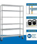 Rock Solid Six Tier Wire Shelving Rack With Wheels Dang Sturdy Heavy Duty Metal Storage Cart Fully Adjustable Steel Frame