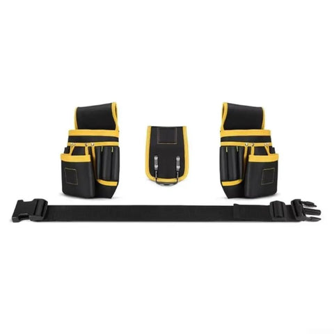 Adjustable Tool Waist Belt With 26 Pockets And Strong Magnets For Holding Hammers Tape Measures Screwdrivers Drills And More On Job Sites Or Home Projects Built From Thick Abrasion Resistant Canvas For Daily Heavy Duty Use, black and yellow canvas, adjustable belt