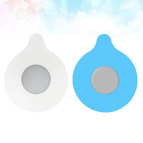 2pcs Silicone Bathtub Drain Stopper Flat Cover Seal and Removal Tab in white and blue with circular center.