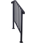Rock Solid Three Step Outdoor Handrail Featuring Smooth Curved Wrought Iron Frame with Heavy Duty Rust Resistant Steel Railing