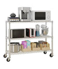 Rock Solid Six Tier Wire Shelving Rack With Wheels Dang Sturdy Heavy Duty Metal Storage Cart Fully Adjustable Steel Frame Rolls Smooth For Garage Pantry No Sweat Organization holding kitchen appliances and storage bins.