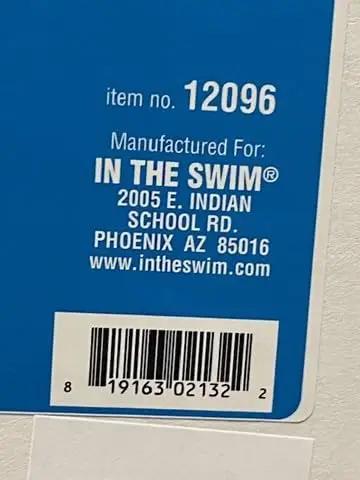 Close-up of label showing item no. 12096, manufactured by In The Swim, Phoenix, AZ, related to Pool Winterizing Kit For Above Ground And In Ground Pools All In One Chemistry Set Up To 15,000 Gallons Quick Close Solution With Safe Reliable Winter Chemicals And Easy To Follow Instructions For A Fast Smooth Offseason.