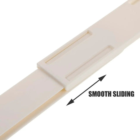 Close-up of Dead Easy Self Adhesive Drawer Slide Guiding Rails, showing smooth sliding feature and compact design, 10.39 inches long.