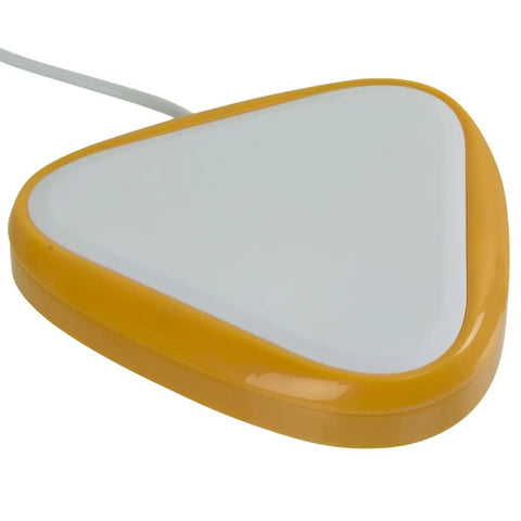 Big Candy Corn 2 Proximity Sensor Switch - No Touch Assistive Technology For Accessibility And Adaptive Communication, Featuring A Large Activation Surface For Easy Use By Fine Motor, Low Vision, And Sensory Needs. Yellow triangular proximity switch with white top and cable