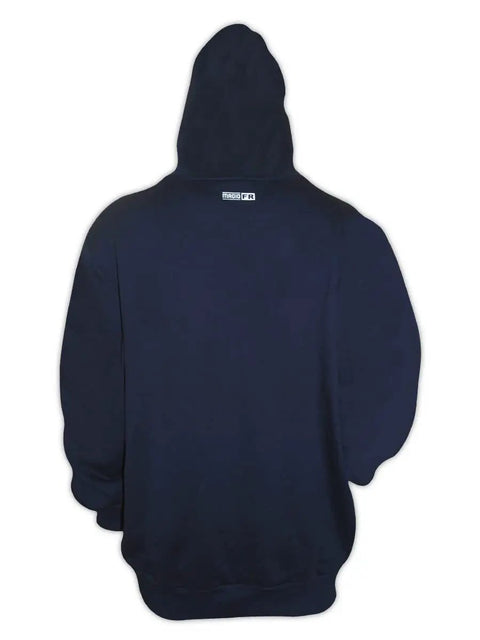 Back view of Arc Ready Unisex Athletic Sweatshirt in Navy Medium US, Fire Resistant FR Cotton, NFPA 2112 Certified, hooded design.