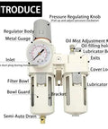 Dual Half Inch NPT Air Filter Regulator Lubricator All In One With Gauge 0 To 150 PSI Water Oil Trap Separator diagram