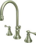 Governor Widespread Lavatory Faucet With Brass Pop Up And Metal Lever Handle In Brushed Nickel Solid Brass Build No Drip Ceramic Disc