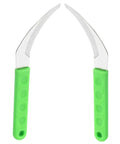 Two Pack Serrated Gardening Mowing Tool With Steel Sickle Handles Manual Weeder with green grips for yard work