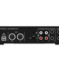 Rear view of 2 By 4 USB Audio Interface With Midas Mic Preamps, 24 Bit 192 kHz, MIDI In Out, showing USB and MIDI ports, outputs.