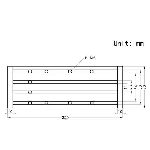 Technical drawing of Dual Optical Axis Ballscrew SFU1605 100mm Travel With NEMA23 Stepper Motor bracket dimensions
