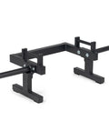 Heavy Duty Farmer's Walk Strongman Carry Rack With Elevated Neutral Handles, 28mm solid steel bars, side view, black finish.