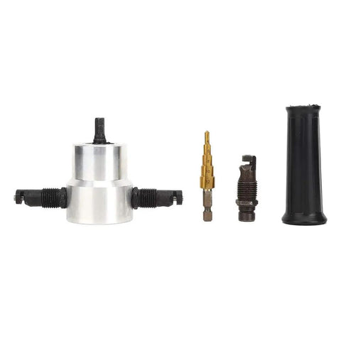 6 Pcs Double Head Metal Sheet Nibbler Cutter Drill Attachment Kit, part set including adjustable nibbler cutter for metal cutting.