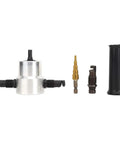 6pcs Double Head Metal Sheet Nibbler Drill Attachment Kit for Thin Steel Air Cutting, components including drill bit and nozzles.
