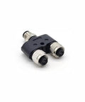 Two Pack M12 Y Connector 4 Pin A Coded Waterproof Adapters, One Male to Two Female Splitter for Industrial Sensors and Automation.