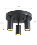 Shura Round 3-Light Integrated LED Ceiling Fixture With Rotatable Heads White Flush Mount 3000K 1365 Lumens dimensions shown