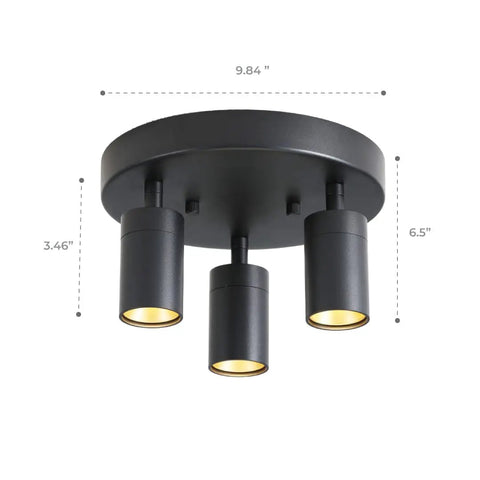 Shura Round 3-Light Integrated LED Ceiling Fixture With Rotatable Heads White Flush Mount 3000K 1365 Lumens dimensions shown