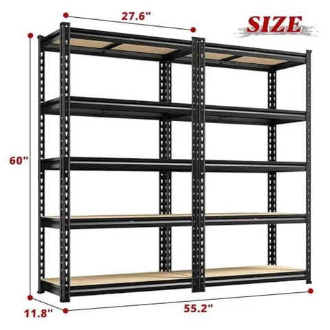 Heavy Duty 5-Tier Metal Storage Shelves Adjustable Shelving Unit for Garage Kitchen Warehouse Pantry and Closet Organization Built like a Tank With Super Sturdy Steel Construction Boss Grade Versatility for Home Office Pantry Storage 28x12x59 Inches