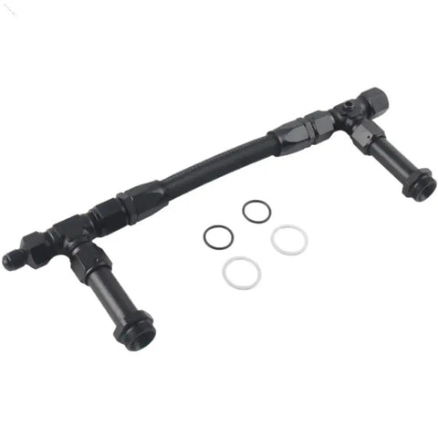 Dual Inlet Fuel Line Kit Featuring 8AN Male Flare To 7 8 Inch Braided Carburetor Hose For Hot Rods Muscle Cars And Street Machines With Proven Durability, black dual inlet fuel line with O-rings