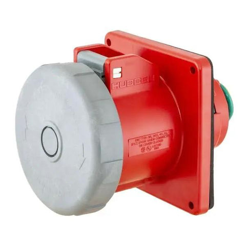 100 Amp 480 Volt AC Three Phase Pin And Sleeve Receptacle With IEC Grounding and Heavy Duty Nylon Housing Crafted Tough side view.