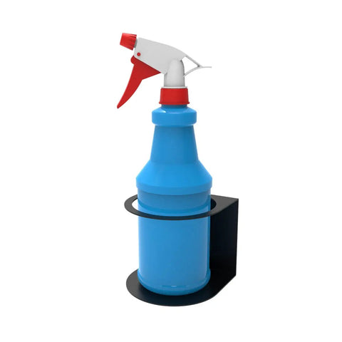 Wall Mounted Spray Bottle Holder Rack For Garage And Home Easy Install with blue spray bottle in steel holder