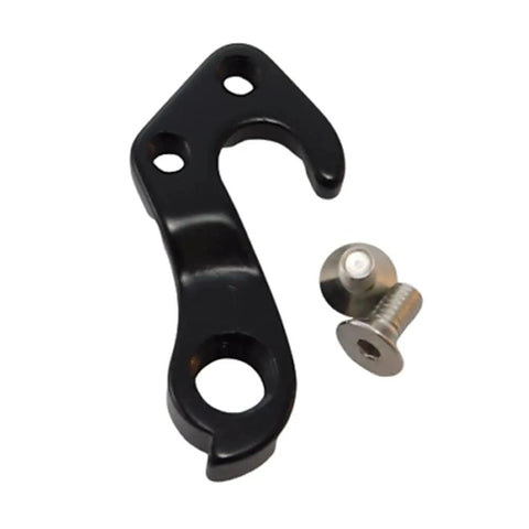 Beefed Up Rear Derailleur Hanger And Tail Hook Dropout Kit With Screws For MTB And Road Bicycles Fits Gary Fisher Trek Models Black Durable Aluminum Alloy Replacement Part 322175 297656 W293426 W318610, showing black aluminum hanger and screws