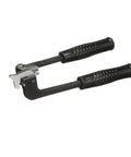 Get Your Hands On This Ridgid 36122 404 Rebar Bender It Is A Solid Steel Tool That Gets The Job Done Right With Corded Power For Heavy Duty Bending Tasks Black Finish - close-up of black steel rebar bender tool with textured handles.