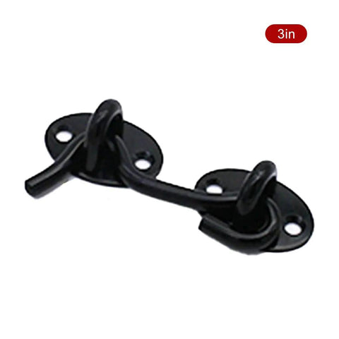 Hook and Eye Gate Latch Safety for Window Cabinet Door with Screws, 3 inch black metal latch for secure closure.