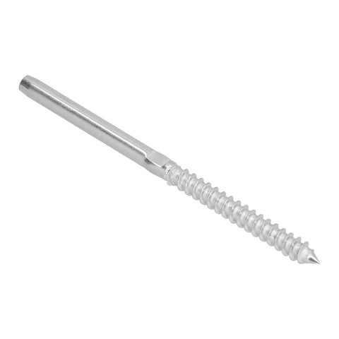 Close-up of a Left And Right Swage Lag Screws Cable Railing Kit Pro Grade T316 Stainless Steel 1 Eighth Inch Hardware for DIY Balusters