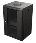 Front view of 9U 10 Inch Network Server Rack Cabinet 11.8 Inch Deep Wall Mount Tempered Glass Door Black With Preassembled Setup