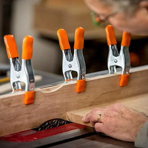 PONY 6-inch heavy-duty spring clamps set; nickel-plated steel, orange rubber handles and tips, 6-pack