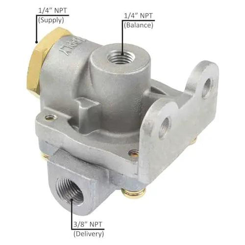 Air Brake Quick Release Valve QR1C 0 PSI Differential With 0.25 Inch Supply Port And 0.375 Inch Delivery Port for Trucks