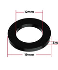Flat Washer Spacers For 12mm Thru Axle Bicycle Hubs Aluminum 19mm Outer Diameter 12mm Bore 3mm Thick Set Of 4 For Wheel Conversion And Custom Builds Pro Grade Durable Aluminum Construction, black aluminum washer dimensions illustration