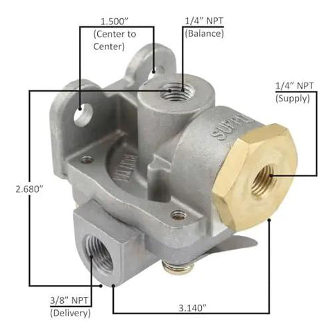 Air Brake Quick Release Valve QR1C 0 PSI Differential With 0.25 Inch Supply Port And 0.375 Inch Delivery Port for trucks